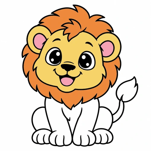 Little Lion coloring page, partly colored